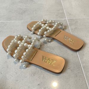 ZARA Flip Flop Sandals Pearls Womens Size 8